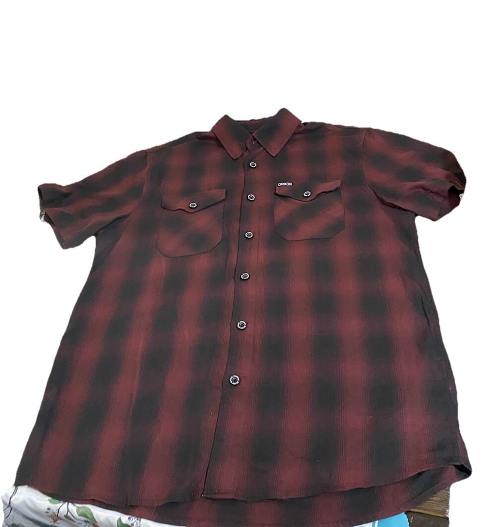 Dixxon Flannel Mens Bamboo Red Plaid Short Sleeve Shirt The Bishop M RARE